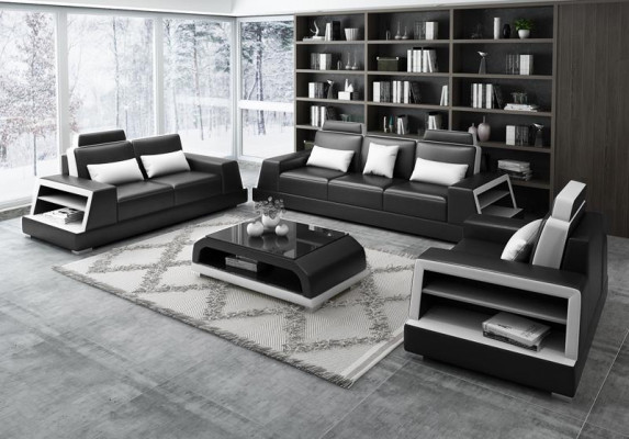 Wunnzëmmer Polstersëtzt Ledersofa Couch Sofa Sëtz Polster Garnituren 3+2+2