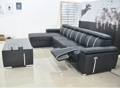 Designecksofa Couch Polstergarnitur Lieder automatesch Relaxfunktioun Sofa nei