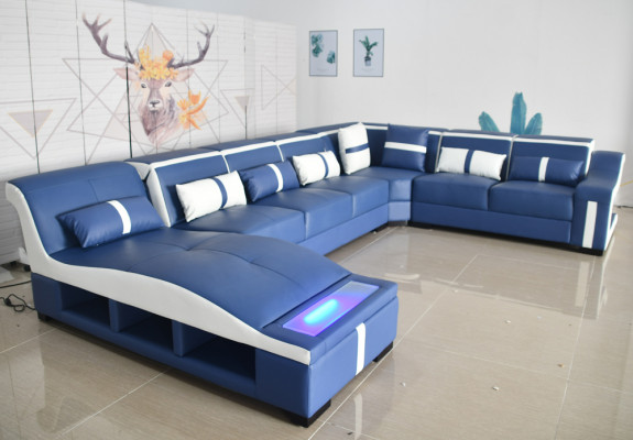 Sofa U-Form Ledersofa Canapé Garnitur Wunnlandschaft Design Modern Sofa Eckcanapé