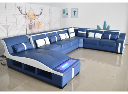Sofa U-Form Ledersofa Canapé Garnitur Wunnlandschaft Design Modern Sofa Eckcanapé