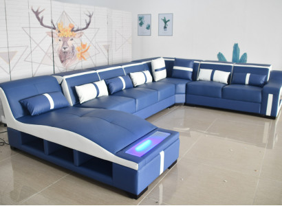 Sofa U-Form Ledersofa Canapé Garnitur Wunnlandschaft Design Modern Sofa Eckcanapé