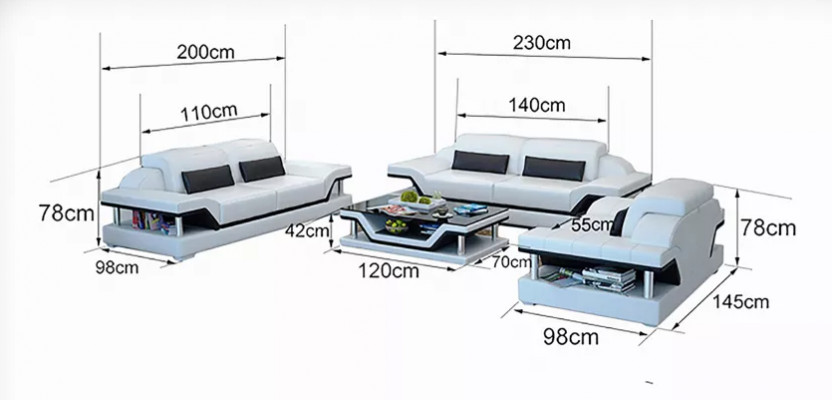 Wunnlandschaft Sofa-Garnitur 221-Sëtzer Dësch Ledersofa Modern Sofa Canapé