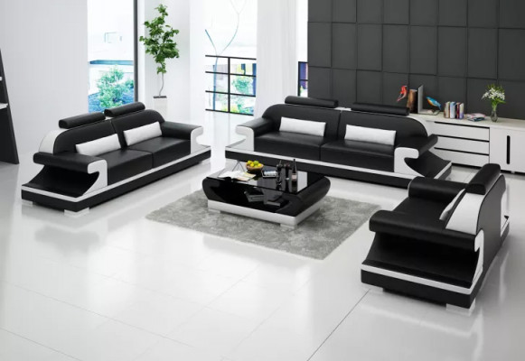 Moderne Sofagarnitur 221 Sëtzer Cocktaildësch Ledersofa Sofa Canapé Wunnlandschaft