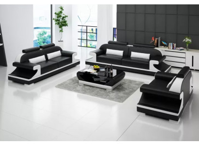 Moderne Sofagarnitur 221 Sëtzer Cocktaildësch Ledersofa Sofa Canapé Wunnlandschaft