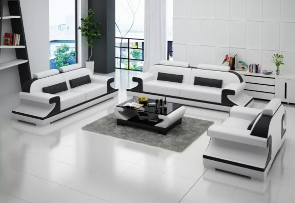 Moderne Sofagarnitur 221 Sëtzer Cocktaildësch Ledersofa Sofa Canapé Wunnlandschaft