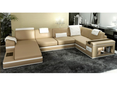 Ecksofa Canapé Couch Polster Lieder Garnitur Wohnlandschaft Eck Wohn Beige