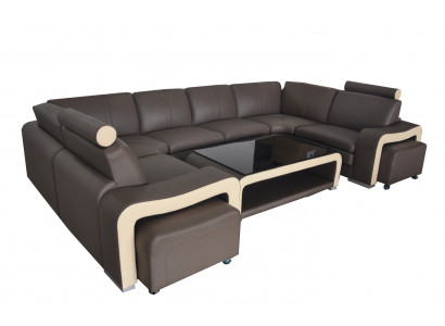 Ledersofa mat USB Wunnlandschaft Ecksofa Eck Garnitur Design Modern Sofa