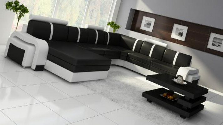 Wohnlandschaft Sofa mat USB Polster Ledersofa Ecksofa Eckcouch Ledergarnitur NEI