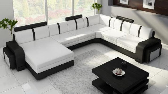 Wohnlandschaft Sofa mat USB Polster Ledersofa Ecksofa Eckcouch Ledergarnitur NEI