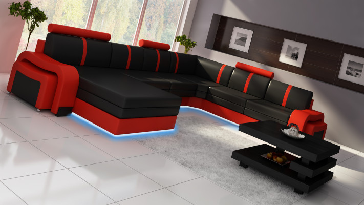 Wohnlandschaft Sofa mat USB Polster Ledersofa Ecksofa Eckcouch Ledergarnitur NEI