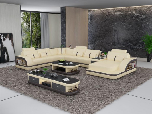 Sofagarnitur + USB Luxus Designer Canapé Polster 3+2+1 Lieder Sofa Sëtz Beige NEI