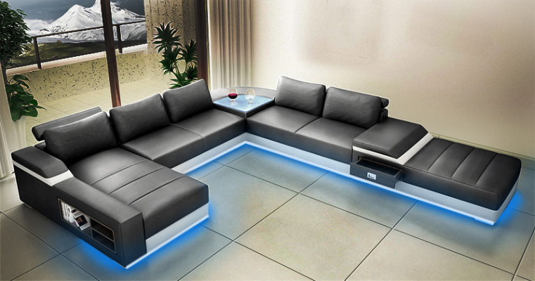 Designer-Komfort U-Form Ecksofa mat Aussergewéinlecher Polsterung