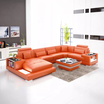 Eckcouch Wunnlandschaft Ecksofa Couchdësch Sofa L-Form Ledersofa Couch Polsterung