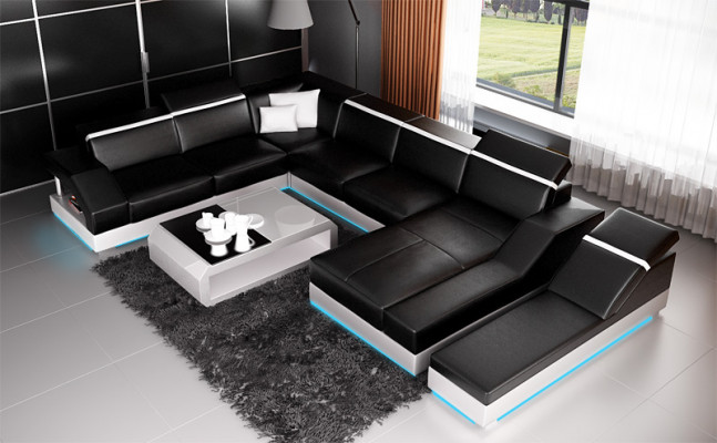 Ledersofa Sofa Canapé Wunnlandschaft Eckcouch Garnitur Design Modern Canapé mat USB