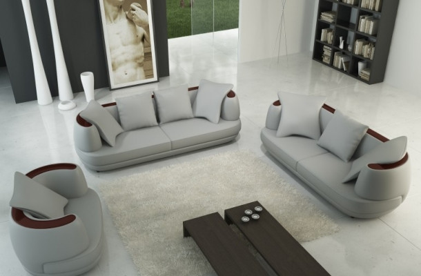 Ledercouch Sofagarnitur 3+2+1 Couch Sëtz Polstersofa Garnitur Set Neit Royal Gro