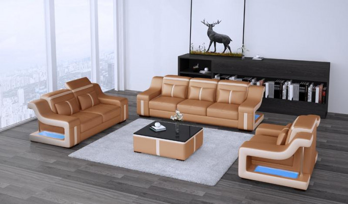 Wunnzëmmer Polstersëtzgrupp Liederdivan Canapé Sofa Sëtz Polster Garnituren 3+2+1
