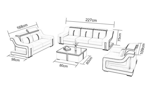 Wunnzëmmer Polstersëtzgrupp Liederdivan Canapé Sofa Sëtz Polster Garnituren 3+2+1