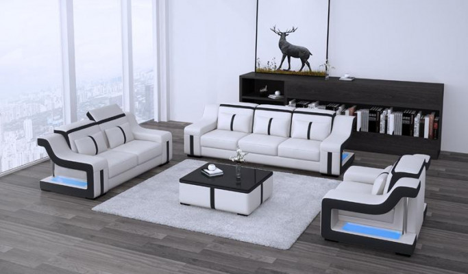 Wunnzëmmer Polstersëtzgrupp Liederdivan Canapé Sofa Sëtz Polster Garnituren 3+2+1