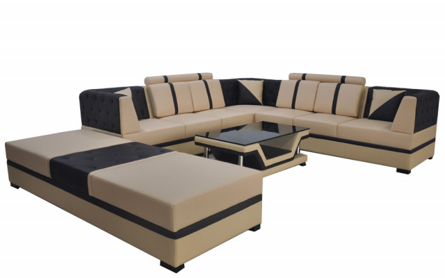 Lieder Ecksofa Couch Polstersëtz Wunnlandschaft Design Miwwel Garnitur + USB