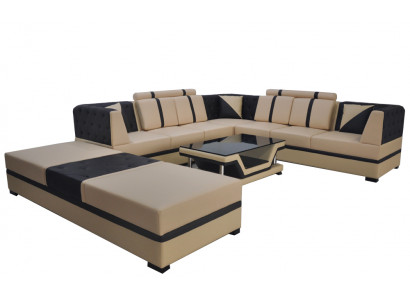 Lieder Ecksofa Couch Polstersëtz Wunnlandschaft Design Miwwel Garnitur + USB