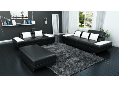 Sofasett Leder Sofagarnitur 3+2 mat USB Polster Sofa Set Garnitur Hocker Sofas -2719A