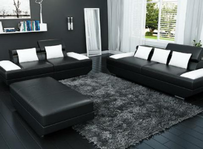 Sofasett Leder Sofagarnitur 3+2 mat USB Polster Sofa Set Garnitur Hocker Sofas -2719A
