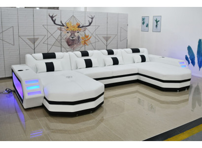 Ledercouch Sofa Modern Polsterstol Wohnlandschaft Design Eckcouch Couch Wäiss