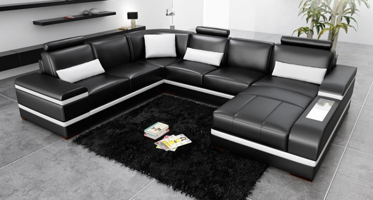 Ecksofa Ledersofa Grouss XXL U Form Wunnlandschaft Canapé Couch Tableu Nei H2218
