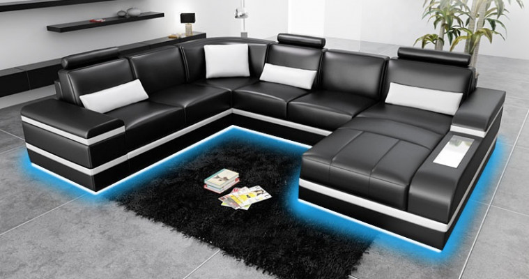 Ecksofa Ledersofa Grouss XXL U Form Wunnlandschaft Canapé Couch Tableu Nei H2218