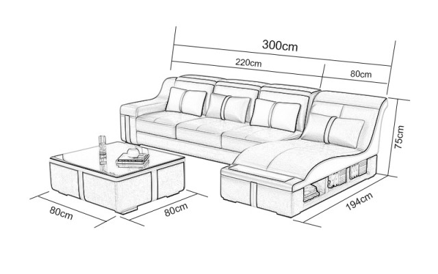 Design Eck Sofa USB LED + Dësch Polster Eck Sëtz Lieder Garnitur Wunnlandschaft