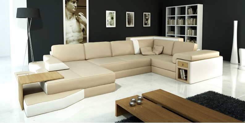 XXL Design Grouss Canapé +USB Eckcanapé Couch Wunnlandschaft U-Form Lieder Textil Eck