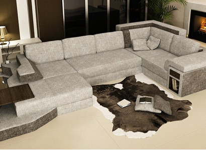XXL Design Grouss Sofa mat USB Ecksofa Couch Waunlandschaft U Form Lieder Textil Eck.