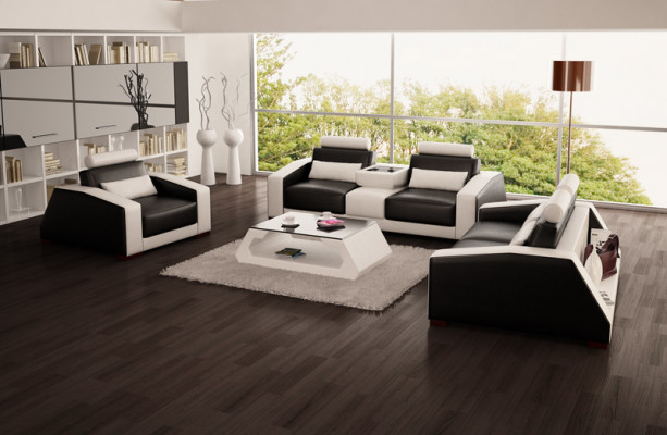 Ledersofa Couch Sofagarnitur Nei 3+2+1 Sëtzer Garnitur Design Modern Sofa +USB