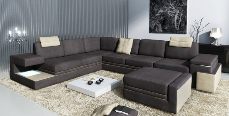 Wohnlandschaft XXL Ecksofaa mat USB Polstersëtz Garnitur Sofasen Textil