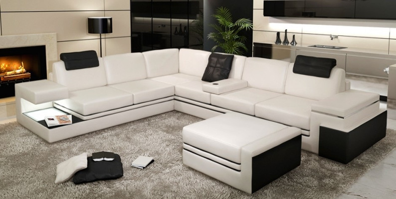 Wohnlandschaft XXL Ecksofaa mat USB Polstersëtz Garnitur Sofasen Textil
