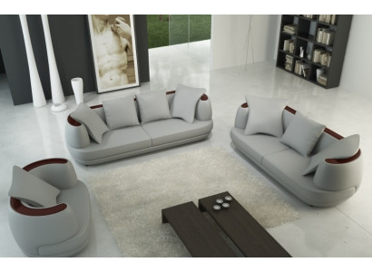 Ledercanapé USB Couchset 3+2+1 Canapé Sëtz Polster Canapé Set Garnituren