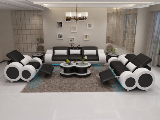 Ledercouch Sofa Garnitur 3+2+1 Garnitur Design Modern Sofa + USB Sëtze Nei