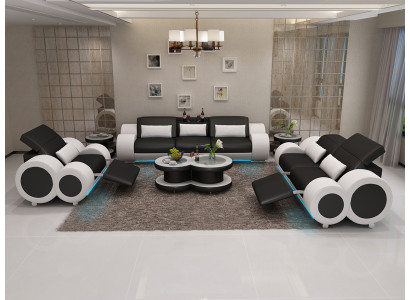 Ledercouch Sofa Garnitur 3+2+1 Garnitur Design Modern Sofa + USB Sëtze Nei