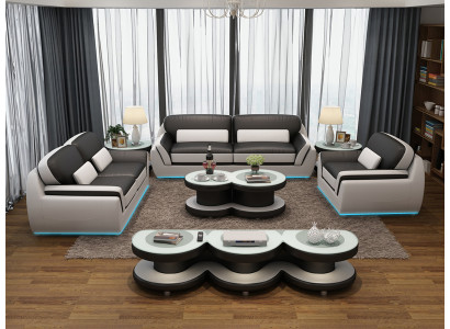 Ledercouch Couch Sofagarnitur Nei 3+2+1 Set Design Modern Sofa + USB