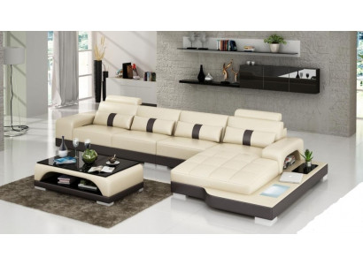 Ledersofa Couch Wohnlandschaft Ecksofa Eck Garnitur Design Modern Sofa mat USB Nei EU