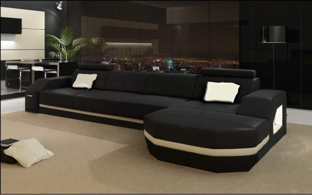 Ledercouch mat USB Wohnlandschaft Ecksofa Eck Garnitur Design Modern Sofa C4011C