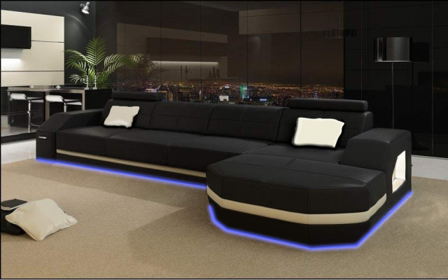Ledercouch mat USB Wohnlandschaft Ecksofa Eck Garnitur Design Modern Sofa C4011C