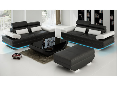Ledersofa Sofa mat USB Wunnlandschaft 2+2 Garnitur Design Couch Sofa