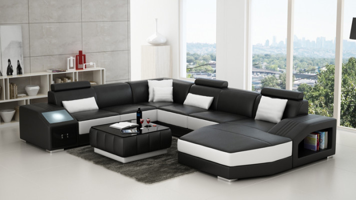 Ledercouch Couch an U-Form Wunnlandschaft Ecksofa Garnitur Design Modern Sofa