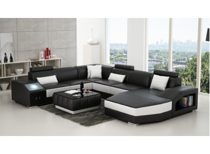 Ledercouch Couch an U-Form Wunnlandschaft Ecksofa Garnitur Design Modern Sofa
