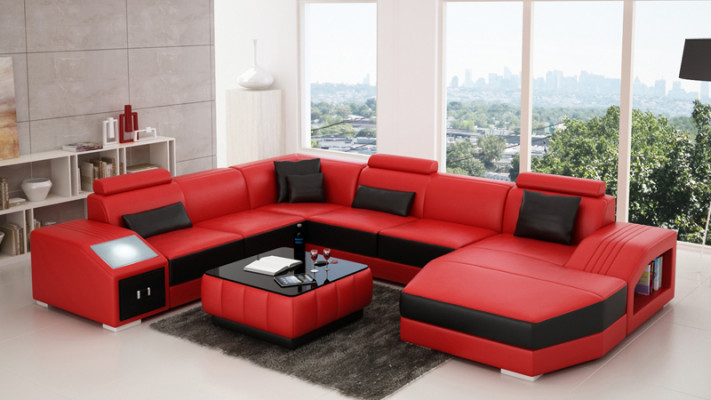 Ledercouch Couch an U-Form Wunnlandschaft Ecksofa Garnitur Design Modern Sofa