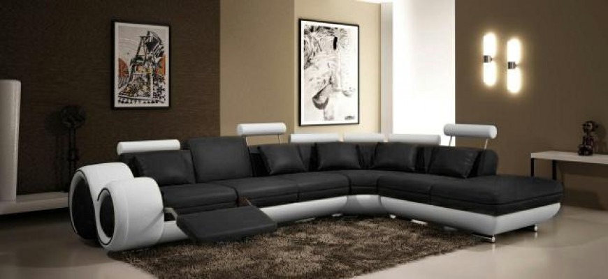 LEDERSOFA LEDERCOUCH mat USB GARNITUR SOFA WUNNLOANDSCHAFT SCHWÄRZ/WÄISS Couch Neit
