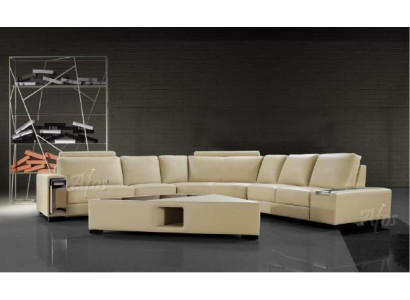 Ledercouch Ecksofa Sofa mat USB, Design Sitzpolster Garnitur Wunnlandschaft 2348