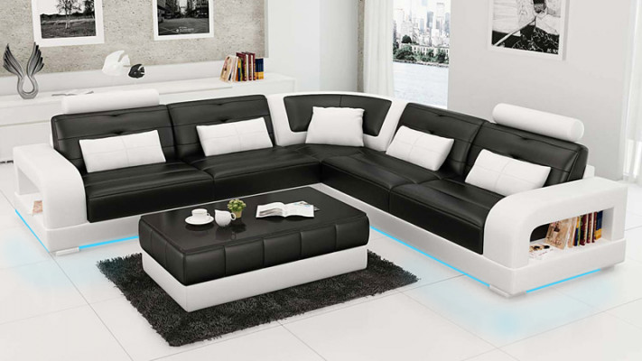Ledersofa USB Wunnlandschaft Eckcanapé Eck Garnitur Design Canapé Couch L6008B Nei