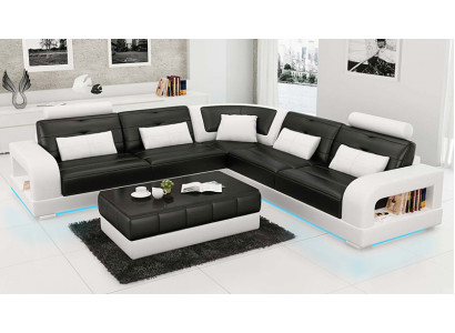 Ledersofa USB Wunnlandschaft Eckcanapé Eck Garnitur Design Canapé Couch L6008B Nei